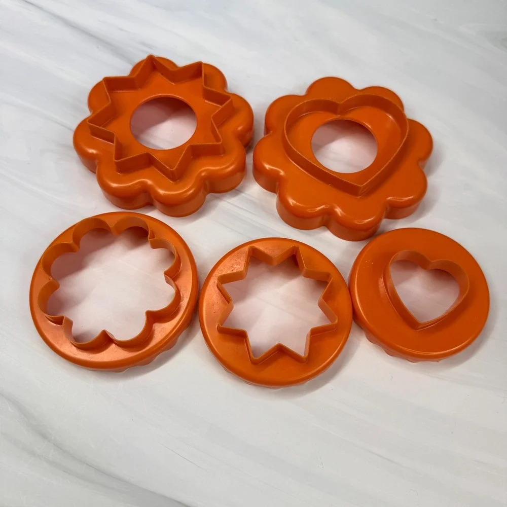 Vintage Nesting Tupperware Orange Cookie Cutter Set 5pc Heart Star Flower